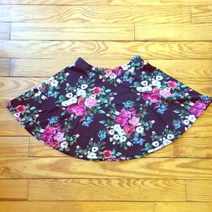 Black floral swing skirt